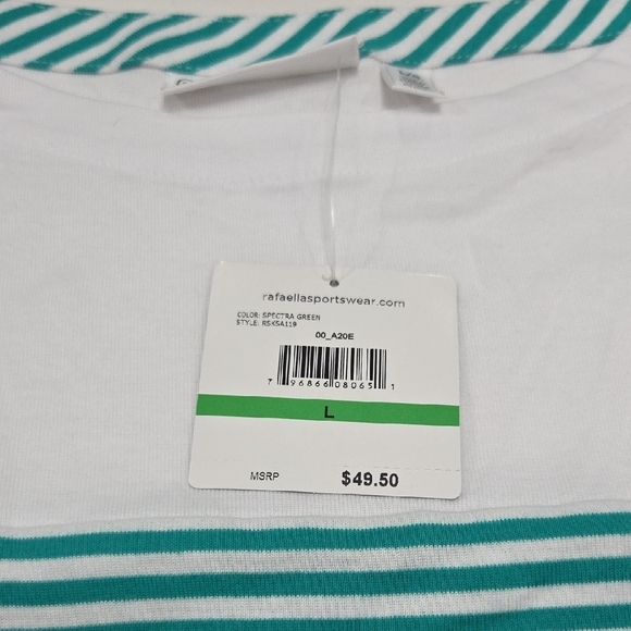 Rafaella Women's 3/4 Sleeves Blue and White Striped Blouse Sz L 100% Cotton New - Picture 2 of 10